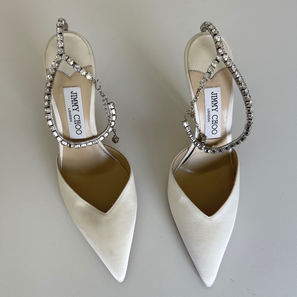 Jimmy Choo White Heels with Silver Ankle Strap - Picture 2 of 6
